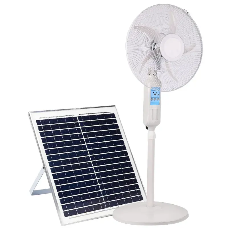 Low Price GIGAWATTS HYD-SF9956 20W Solar Pedestal Fan 16” Portable with 8000mAh Battery High Power Air Delivery (White & Blue)