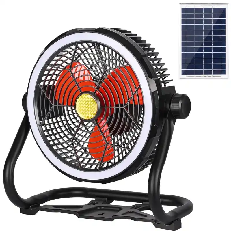 GIGAWATTS HYD-SF708 20W Solar Powered Table Fan with LED Lantern 12” Portable Quiet & High Power Air Delivery (Black) Place Order