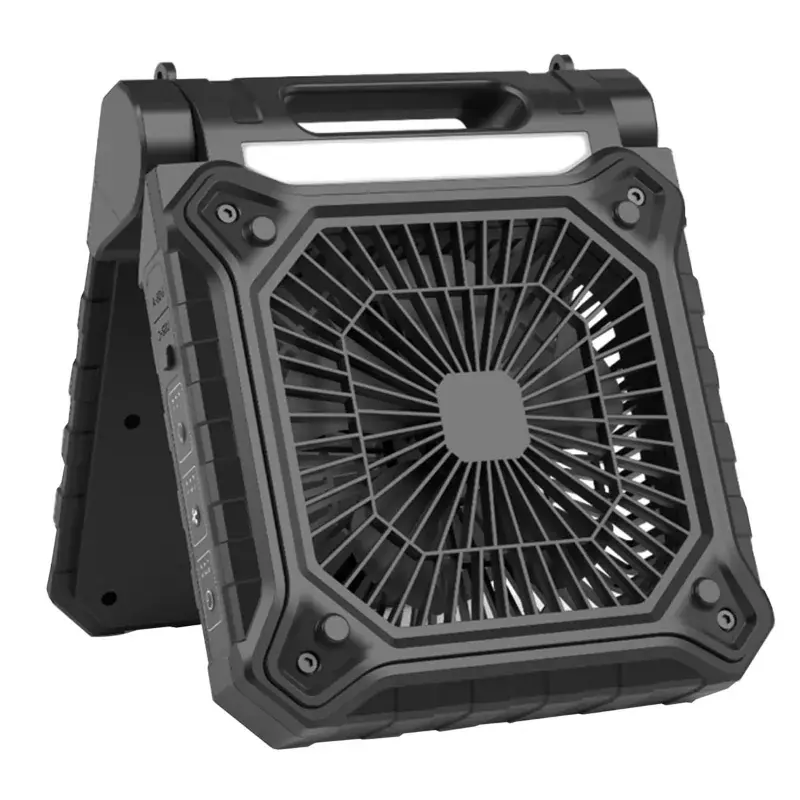 Instant Buy GIGAWATTS HGN1121 Portable LED Solar Fan with Panel 5000 mAh Rechargeable Battery for Outdoor, Camping & Garage (Black)