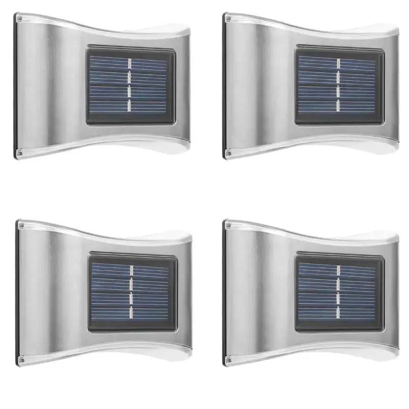 Price Cut GIGAWATTS 6 LED Solar Wall Light Energy Efficient Stainless Steel Sconce for Courtyard, Garden, Corridor (Pack of 4) 5.0
