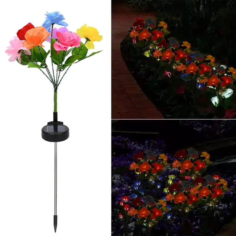 GIGAWATTS GW-914 Solar LED Rose Garden Light with 2V Panel 600mAh Battery 7 Flower Lamp for Outdoor, Lawn & Pathway Same Day Shipping