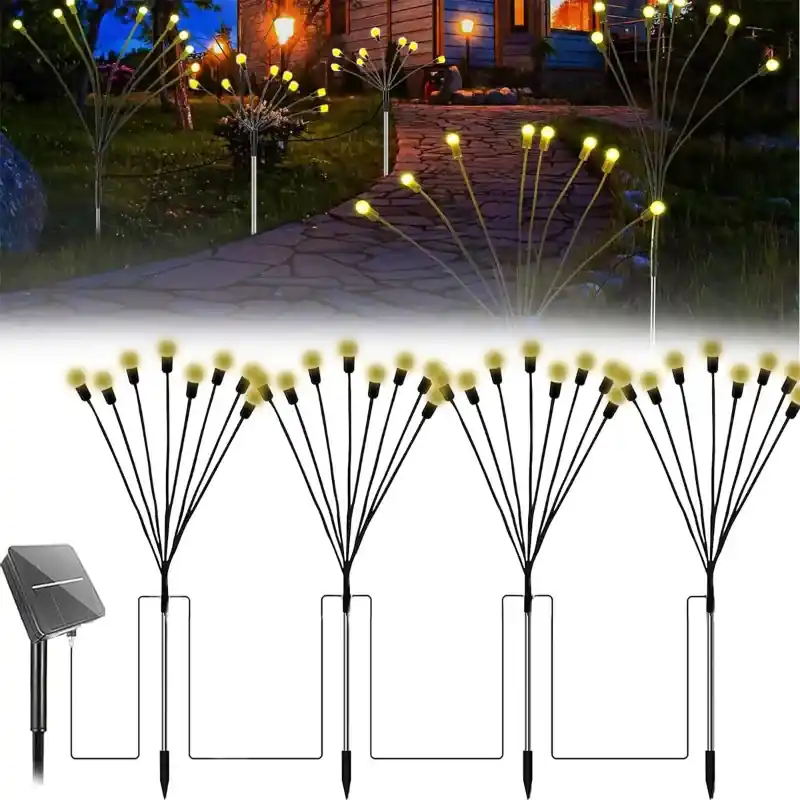 Special Discount GIGAWATTS GW-503 5 in 1 Solar Lights 8 LED Firefly Lamp with 5.5V Panel & Remote 1200mAh Battery for Outdoor(Warm White) 5.0
