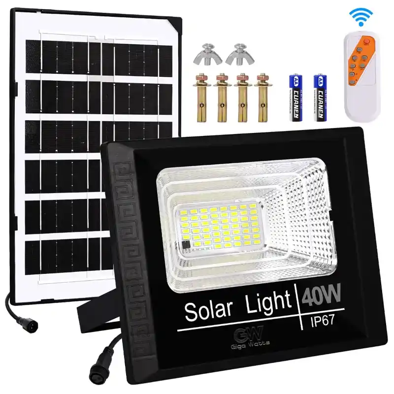 Sale GIGAWATTS 40W Solar Rechargeable Flood Light with 8W Panel & Remote Cool White Lights for Garden, Lawn, Camping and Outdoor