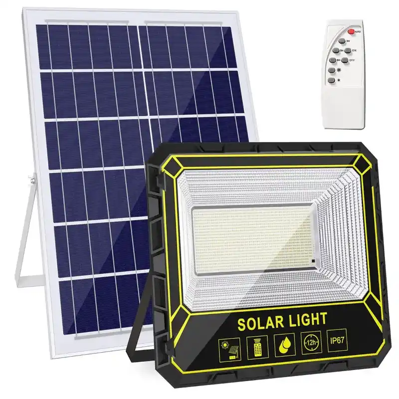 GIGAWATTS 600W LED Solar Flood Light with Panel & Remote Control for Home Garden Wall Parking Garage Basement Farms Place Order
