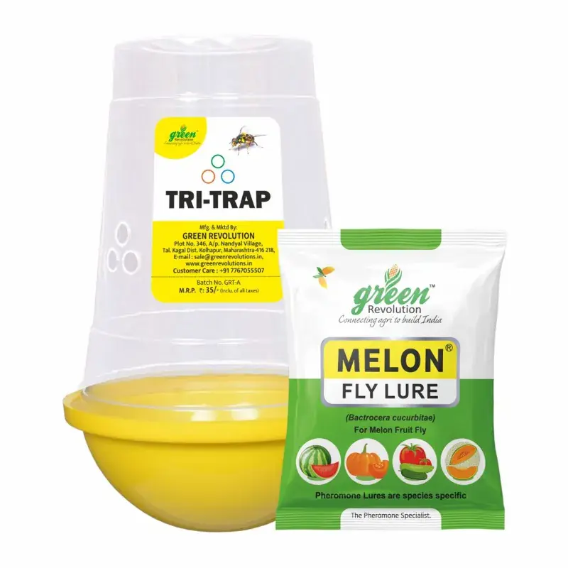 Green Revolution Highly Effective TRI Trap with Melon Fly Lure(Quantity-5 Traps and 5 Lures) Seasonal Sale