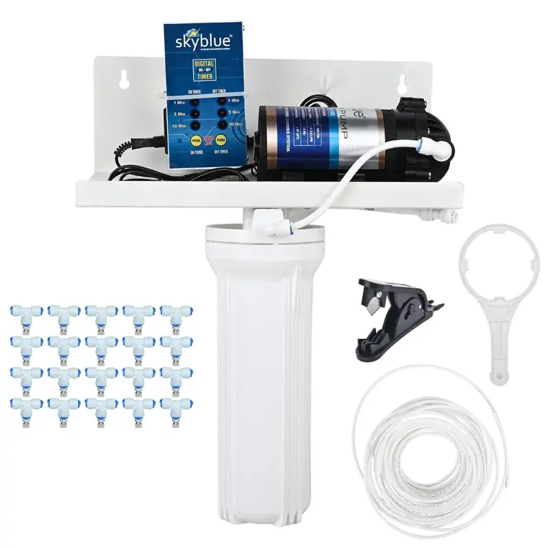 Sky Blue Fogger Kit of 20 Brass Nozzles with Timer, Filter and Other Accessories (1 Year Warranty) 4.8 Best Choice