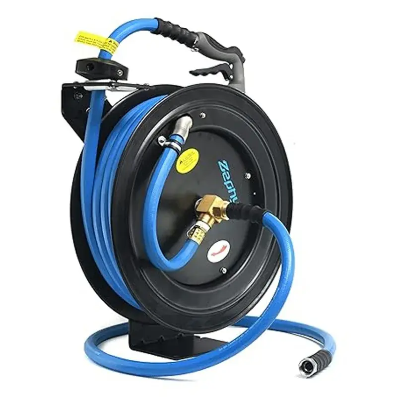 Shop Now Zephyr ZWR1315 Auto Retractable Water hose Reel with 13 mm 15 m Hose Pipe for Garden and Industrial Purposes