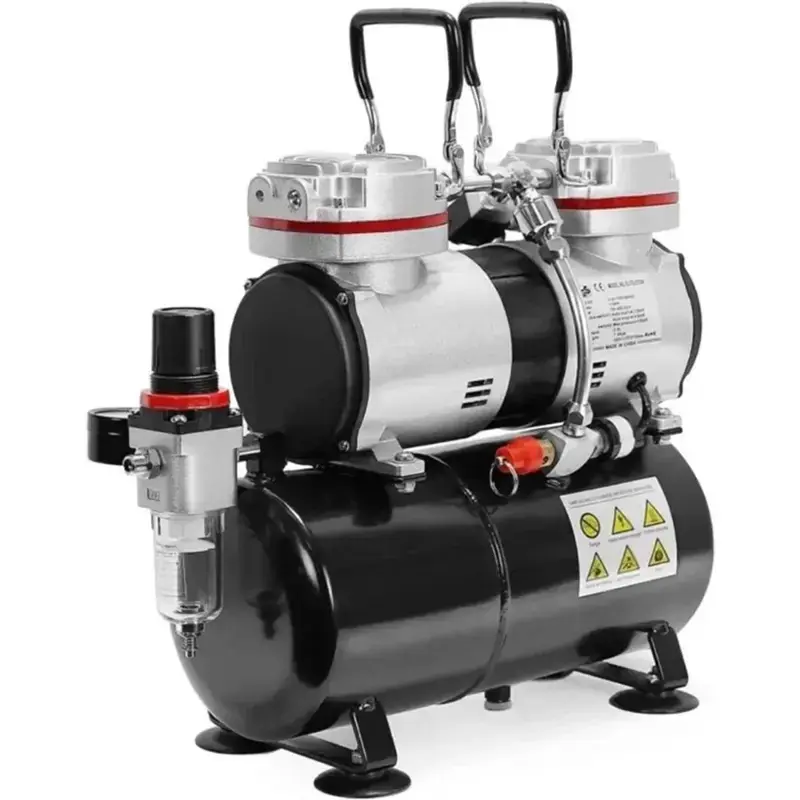 Akari 6 Bar Double Piston Mini Air Compressor with 3.5 Litres Air Tank, For Make-up, Tattoo, Cake Decoration, Art Work Original